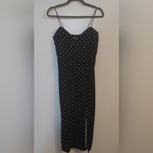 EUC Suzy Shier Black and White Polka Dot Bodycon Midi Dress